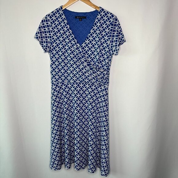 Brooks Brothers Dresses & Skirts - Brooks Brothers Women's Blue White Knee Length Faux Wrap Midi Dress Size Medium